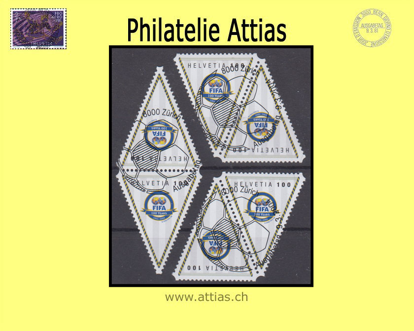 CH 2004 K55-K57 100 Jahre FIFA 3 Kehrdrucke mit ET-Vollstempel