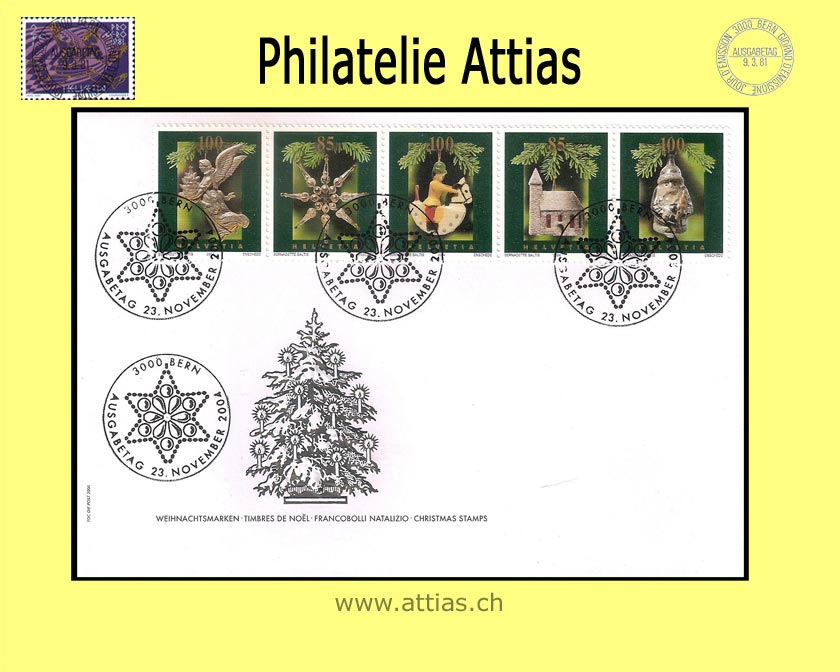 CH 2004 FDC Block Weihnachten Einzelmarken als Streifen