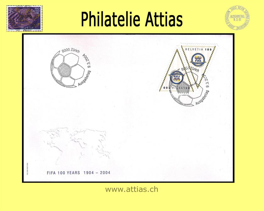 CH 2004 K55-K57 100 Jahre FIFA Kehrdrucke auf 3 ill. FDC