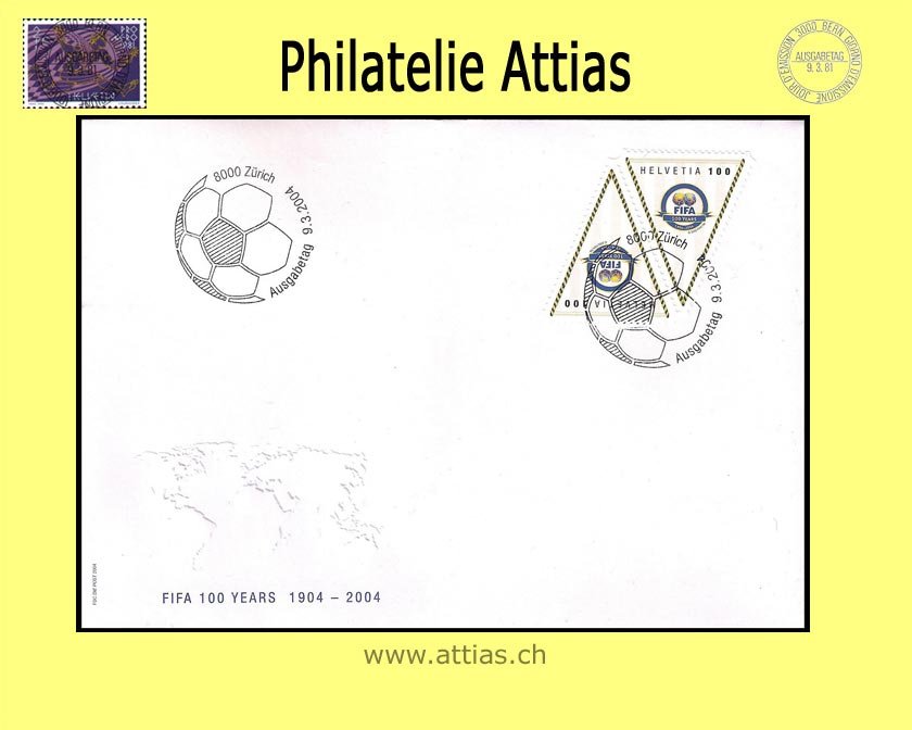 CH 2004 FDC 100 Jahre FIFA Kehrdrucke (3 Paare)