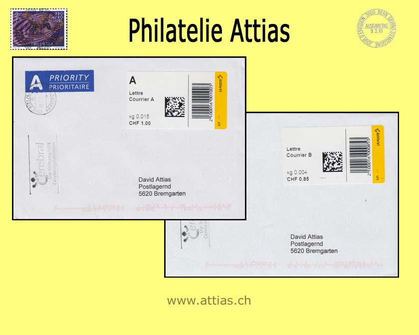 CH 2005 AFS 2.2 SIELAFF Selbstbedienungsgerät LA POSTE, 2 Briefe: Lettre Courrier B und Lettre Courrier A