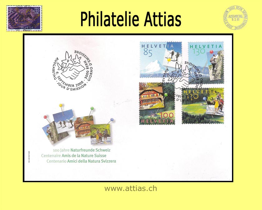 CH 2005 FDC Block 100J. Naturfreunde Einzelmarken