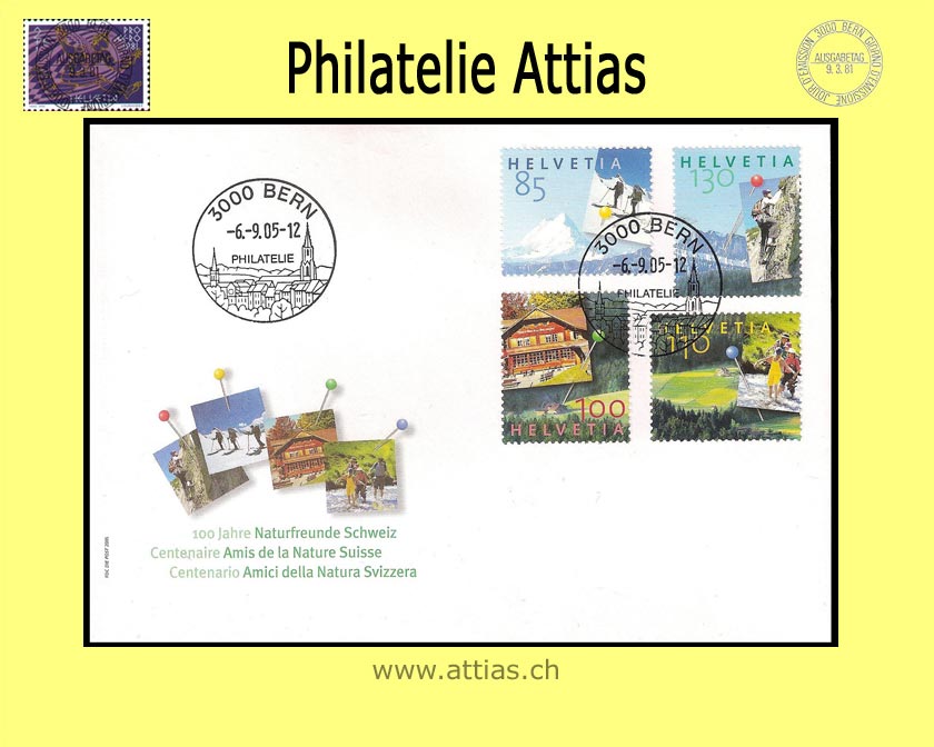 CH 2005 FDC Block 100J. Naturfreunde Einzelmarken Orts-ET