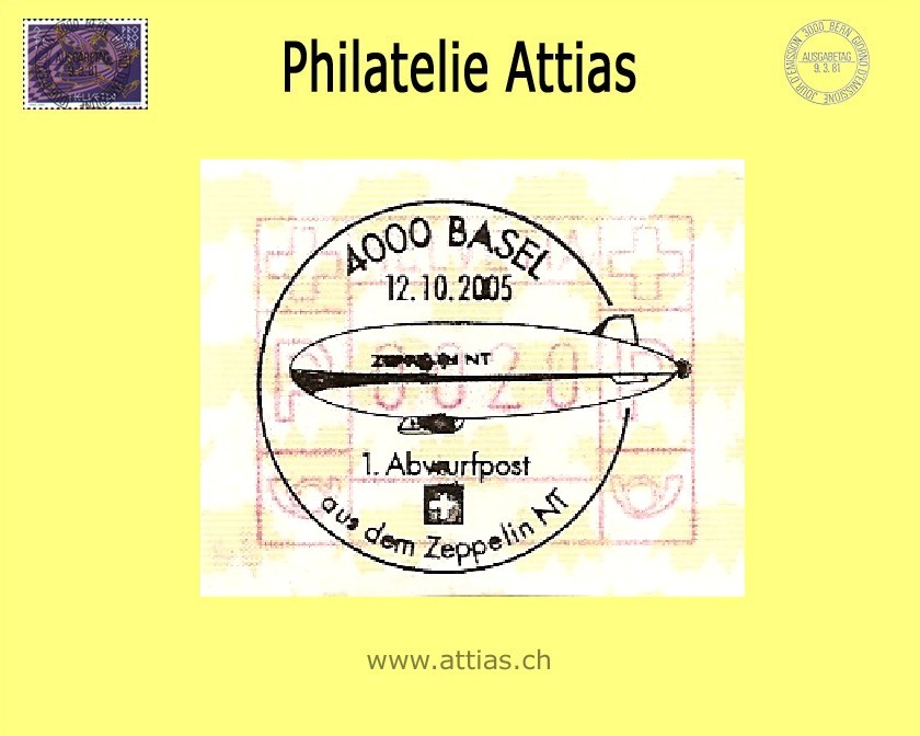 CHS 2005 Sonderstempel auf ATM 1. Abwurf Post ab Basel