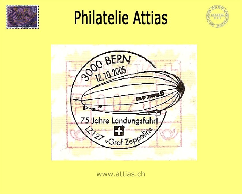 CHS 2005 Special cancellation on ATM Graf Zeppelin 3000 Berne