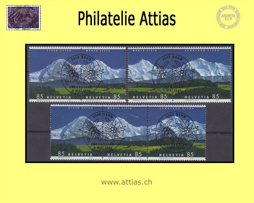 CH 2006 Z163-Z165 Bergpanorama Zusammenhängende mit ET-Vollstempel