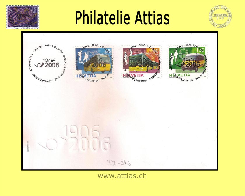 CH 2006 FDC 100 Jahre Postauto Schweiz - Stamps out of sheet