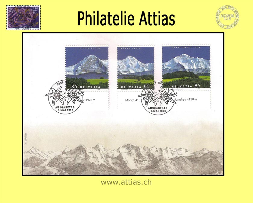 CH 2006 FDC Bergpanorama - Einzelmarken mit Tabs