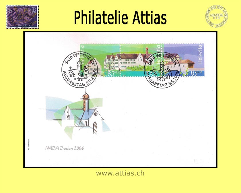 CH 2006 FDC Block Naba Baden I - Zus. Werte 3er Streifen