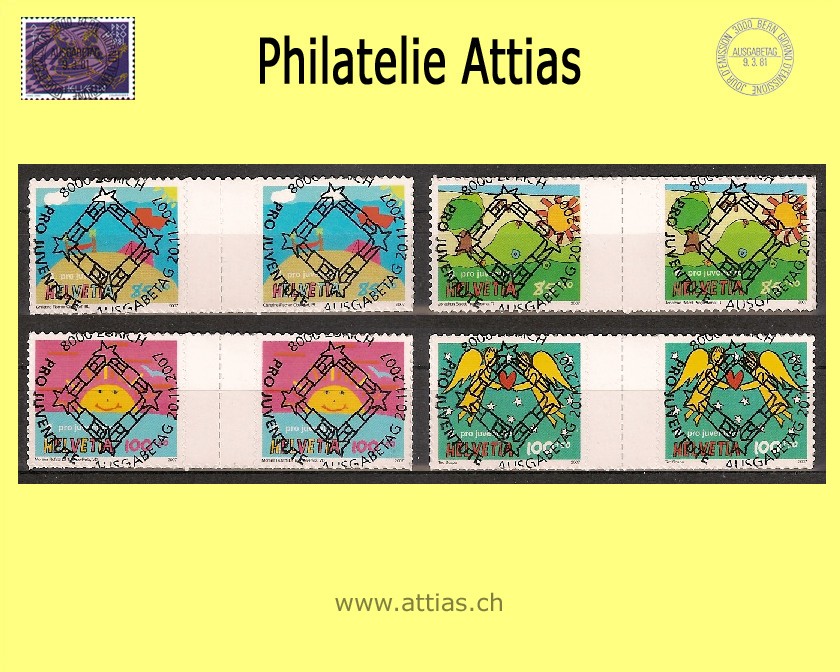 CH 2007 S86-S89 Pro Juventute - 4 Zwischenstege mit ET-Vollstempel