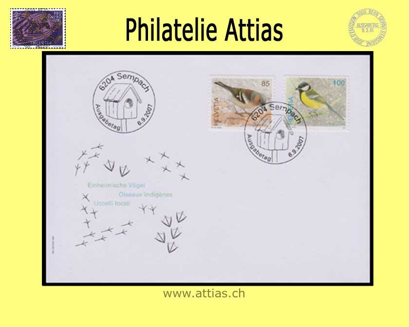 CH 2007 FDC Einheimische Vögel - Marken aus MH/BB ohne Tabs