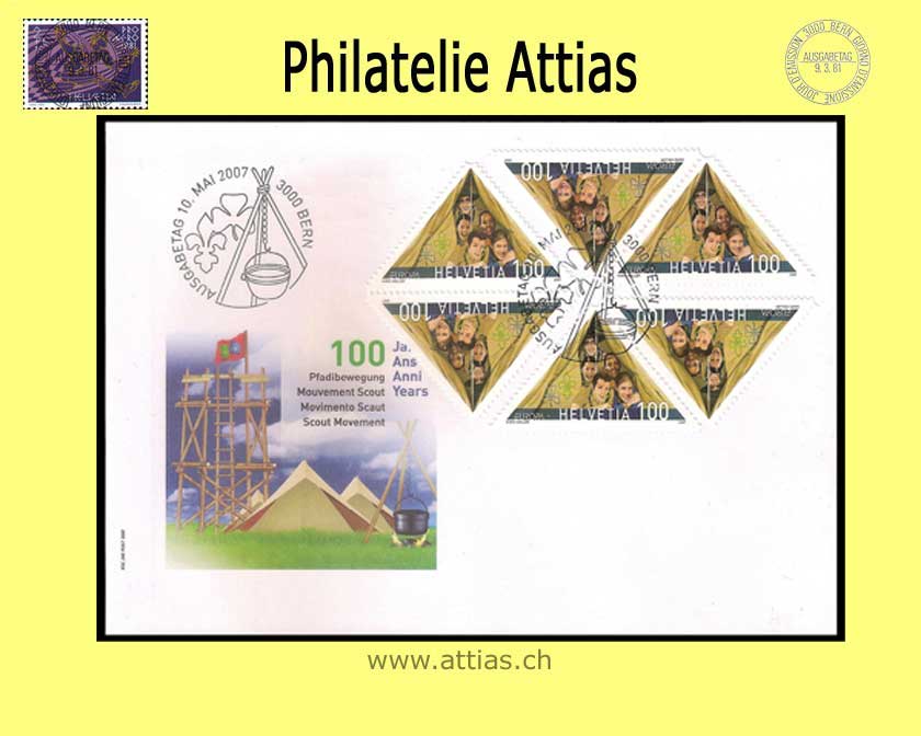 CH 2007 FDC 100 Jahre Pfadi - Kombinationen 3 Kehrdrucke