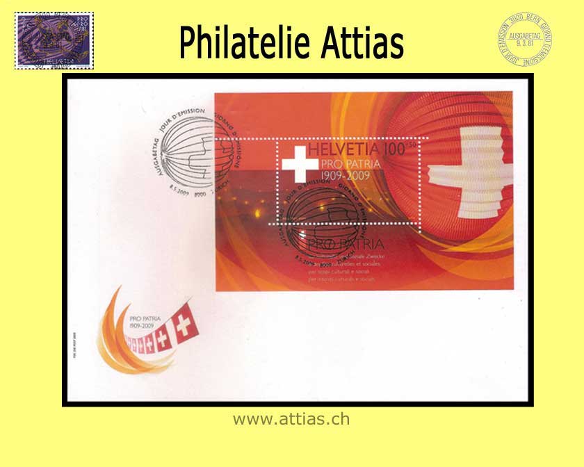 CH 2009 B308 (Bl.44) Bundesfeierblock IV - 100 years Pro Patria FDC - Format C6