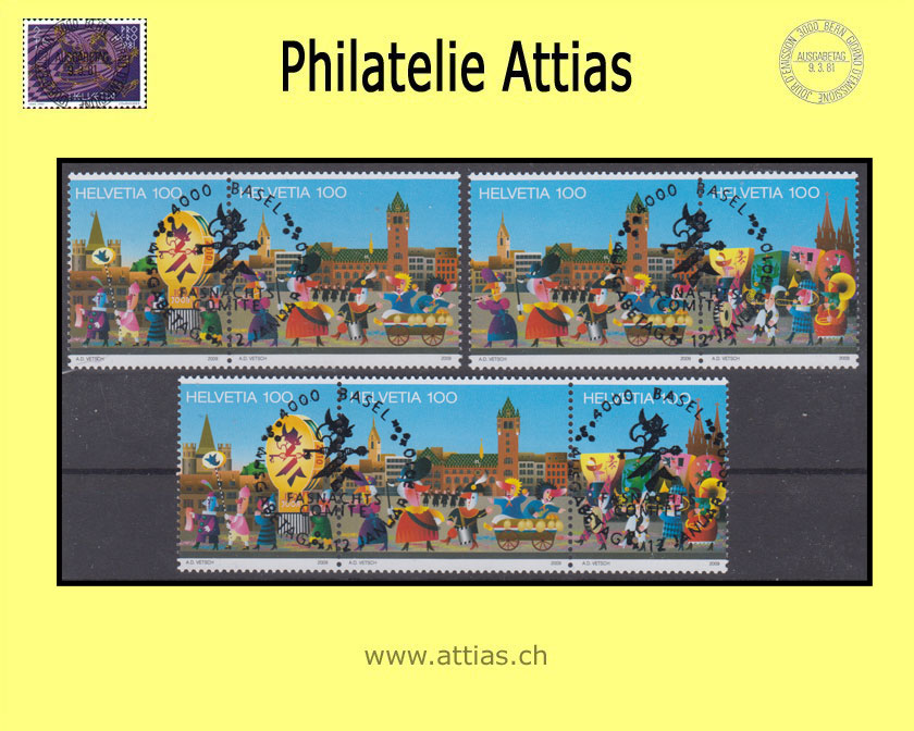 CH 2010 Z180-Z183 Basel Fasnacht Serie Zusammenhängende mit ET-Vollstempel