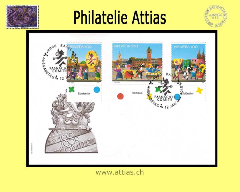 CH 2010 FDC Basler Fasnacht - Einzelmarken mit Tabs