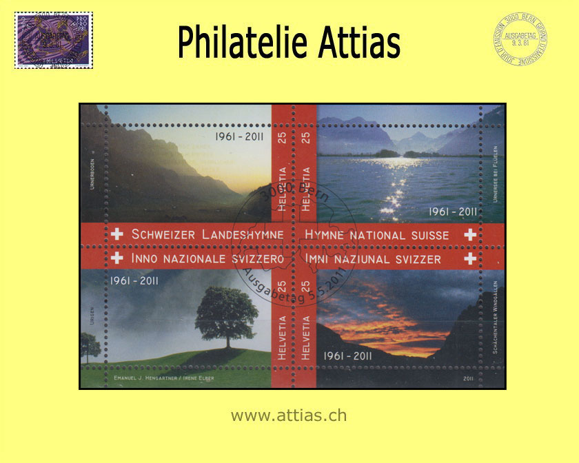 CH 2011 1394 (Bl.47) Block 50 Jahre Schweizer Landeshymne ET-Stempel