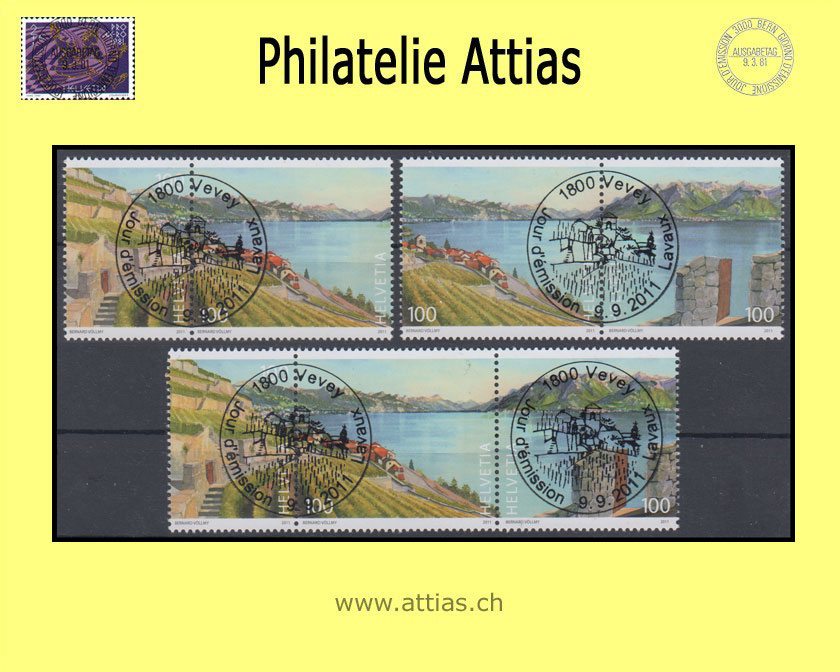 CH 2011 Z189-Z191 Lavaux Serie Zusammenhängende mit ET-Vollstempel