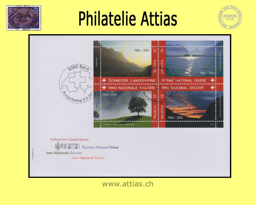 CH 2011 FDC Block 50 Jahre Schweizer Landeshymne - Format C6