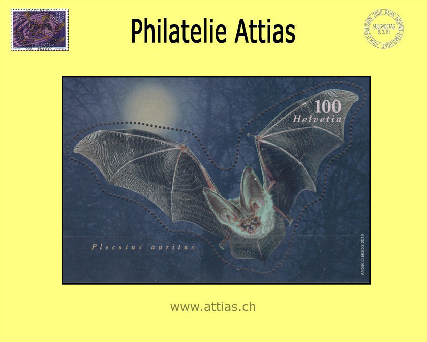 CH 2012 1444 (Bl.50) Block Fledermaus Braunes Langohr  Postfrisch