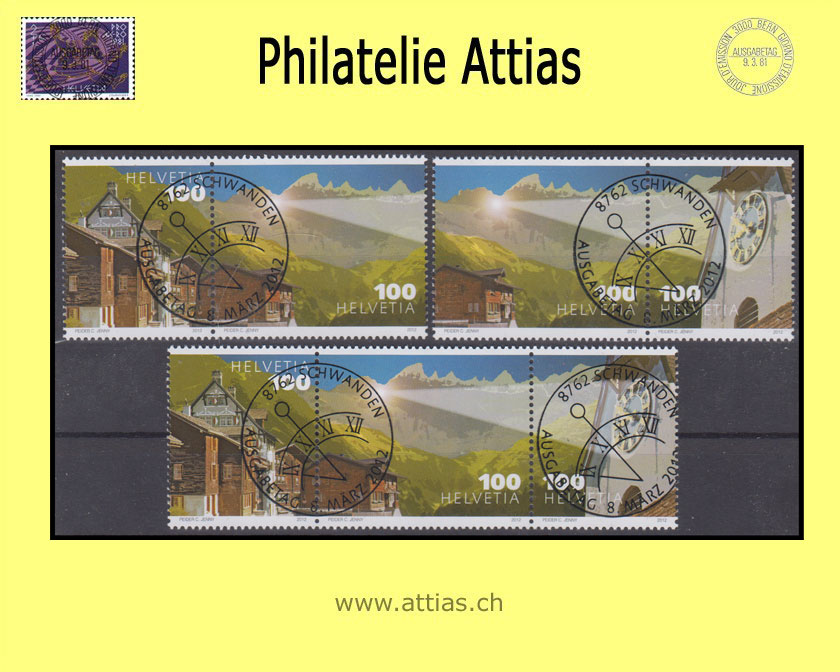 CH 2012 Z196-Z198 Elm - Martinsloch Zusammenhängende mit ET-Vollstempel