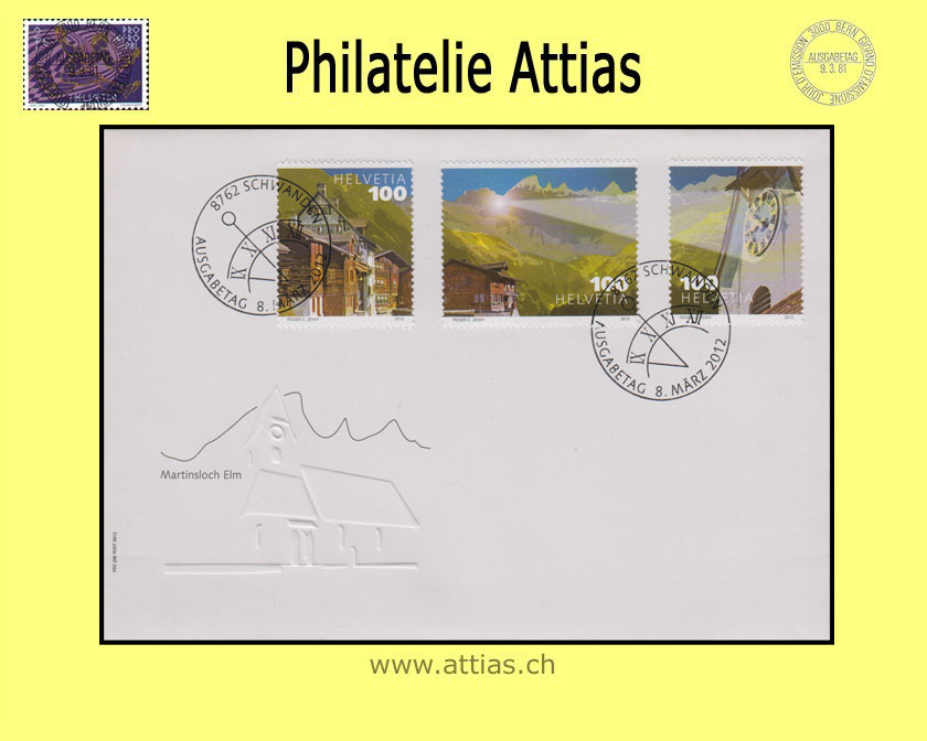 CH 2012 FDC Martinsloch Elm - Einzelmarken