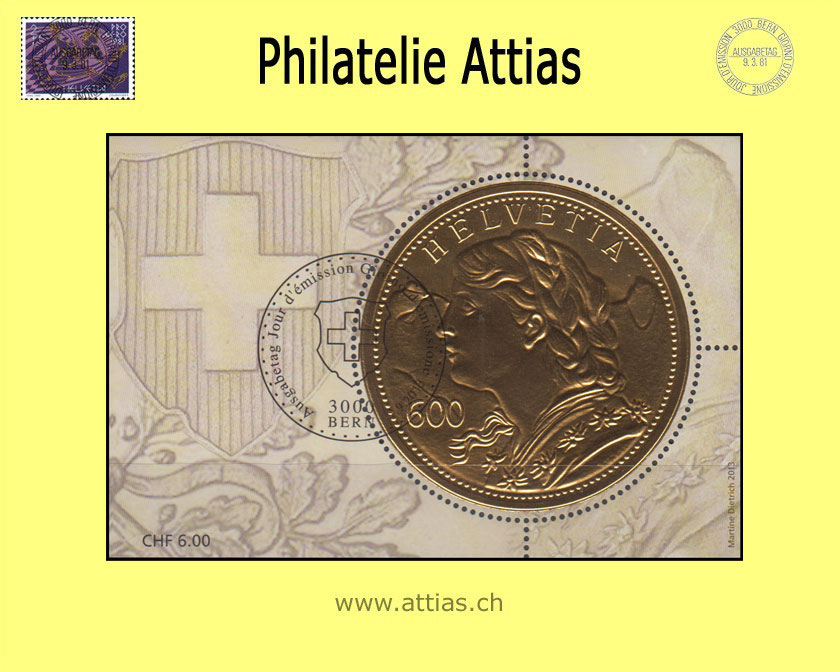 CH 2013 1471 (Bl.53) Block Goldvreneli ET-Stempel