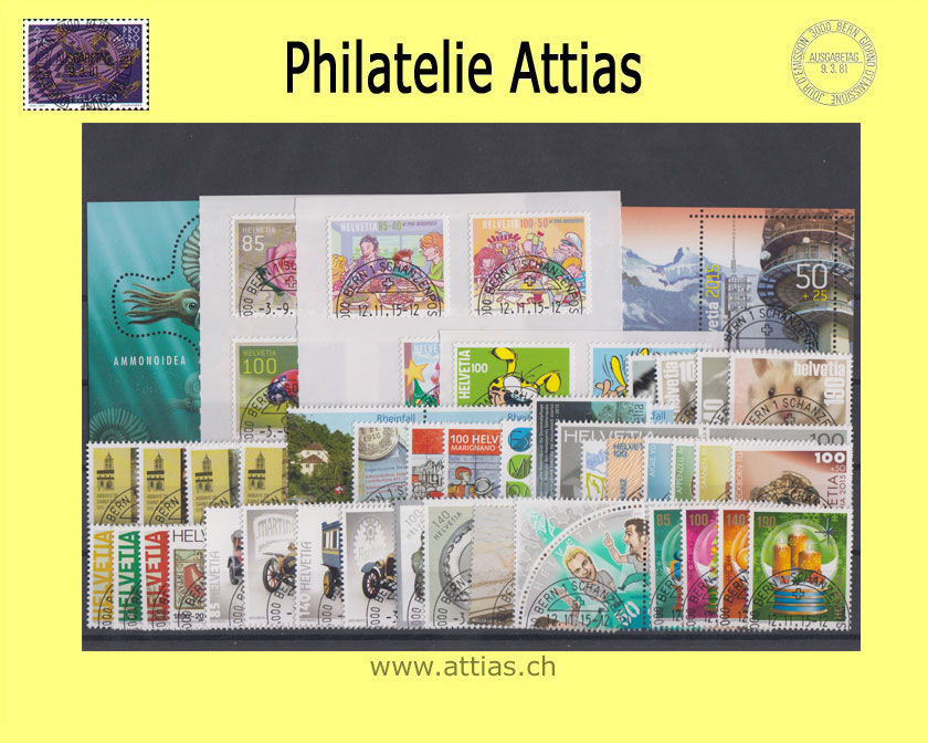 CH 2015 Jahresserie der Post mit Ersttags-Stempel