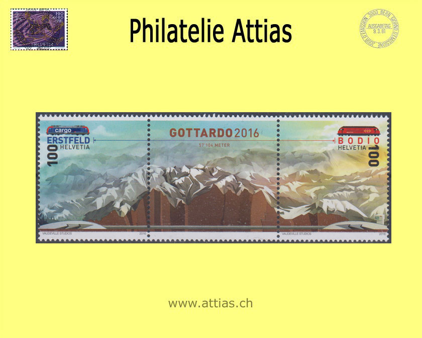 CH 2016 S115 Gottardo 2016 Werte mit Zwischensteg Postfrisch