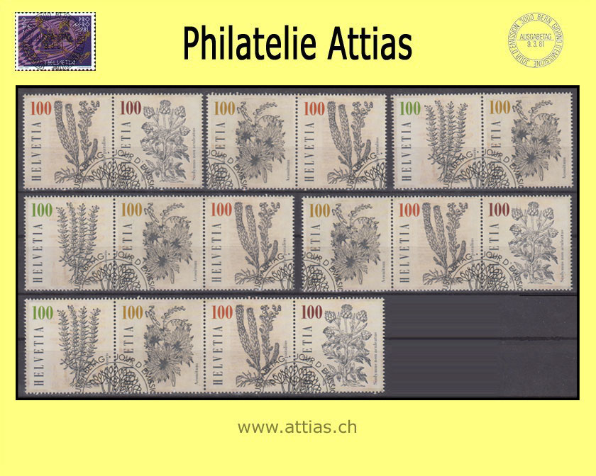 CH 2018 Z273-Z278 Heilpflanzen 6 Zusammenhängende Werte aus Block ET-Stempel