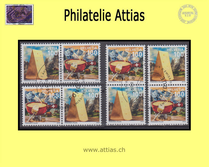 CH 2018 Z279-Z282 Fondue Zusammenhängende Werte ET-Stempel
