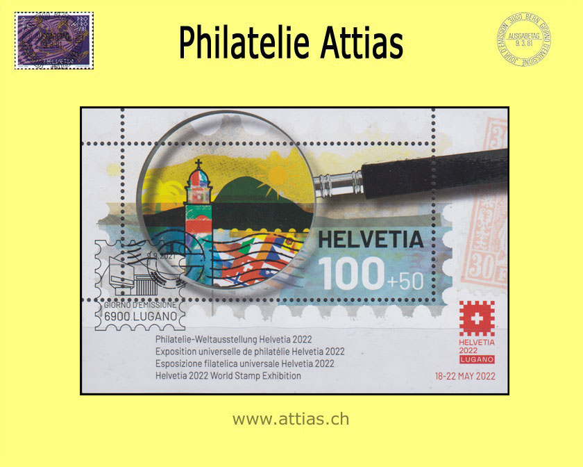 CH 2021 W125 (Bl.77) Block I Weltausstellung HELVETIA 2022 Lugano TI ET-Stempel