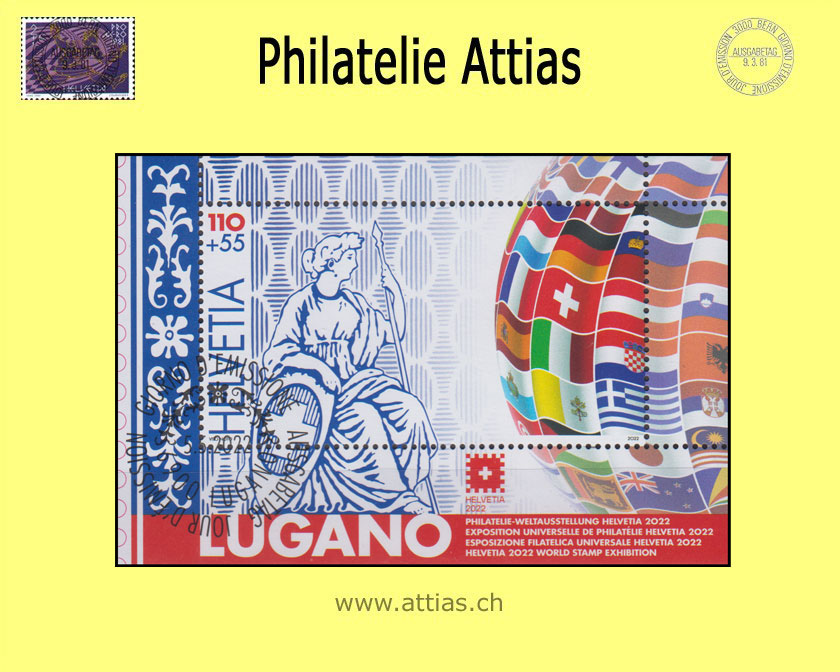 CH 2022 W130 (Bl.82) Block II Weltausstellung HELVETIA Lugano TI ET-Stempel