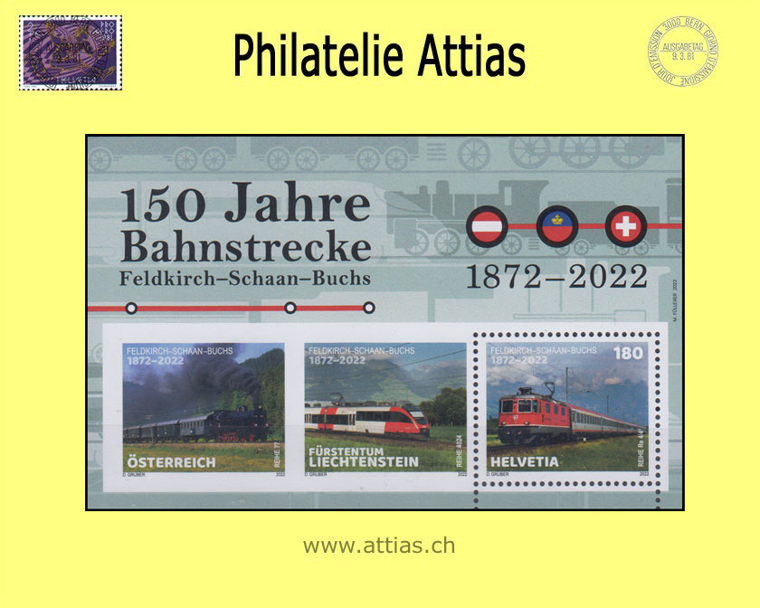 CH 2022 1924B (Bl.94) Block Schweiz - 150 Jahre Bahnstrecke Feldkirch-Schaan-Buchs  Postfrisch