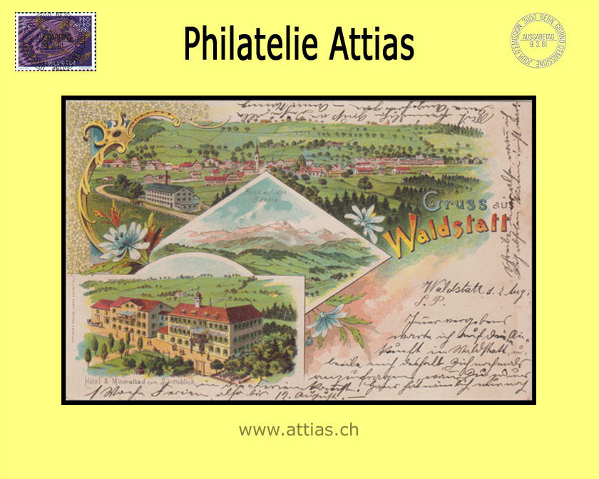 PC Waldstatt AR color-litho Gruss aus (3 pictures, 1899)