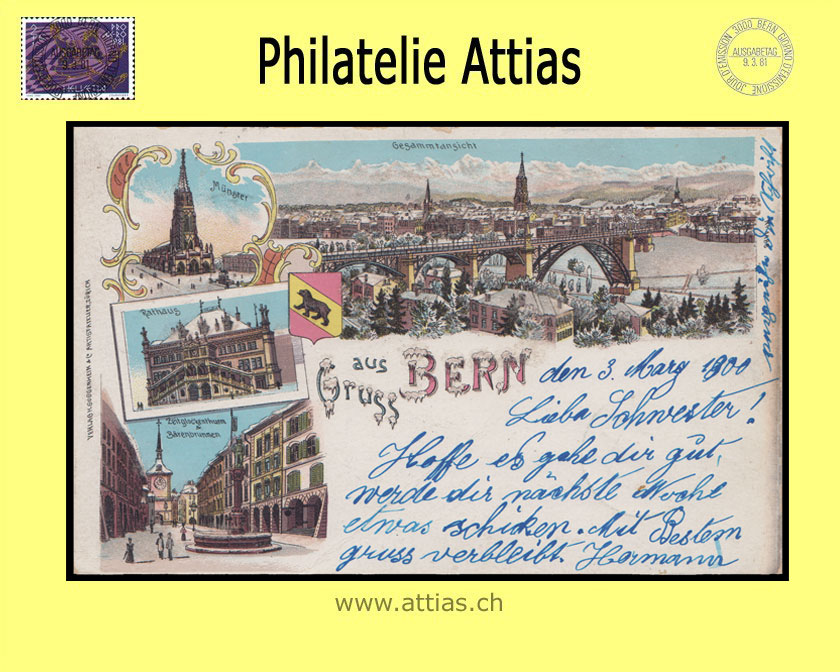PC Bern BE Gruss aus (1900) Winter-Litho