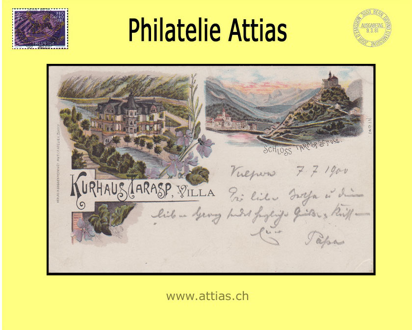 AK Tarasp GR Farb-Litho Kurhaus Tarasp Villa (1900)