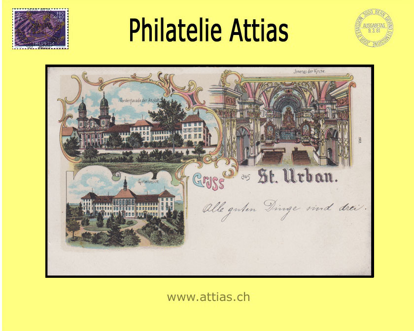 AK St. Urban LU Farb-Litho Gruss aus mit 3 Bildern (1901)