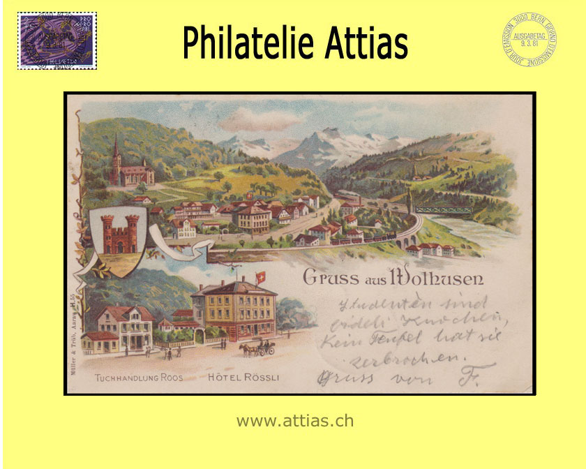 PC Wolhusen LU color-litho Gruss aus with 2 pictures (1899)