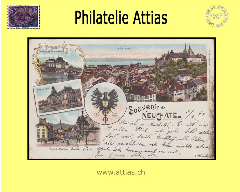 PC Neuchatel NE color-litho Souvenir de wiht 5 pictures (1898)