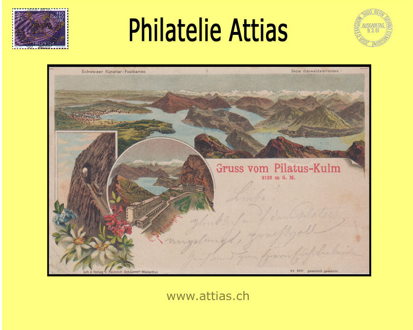 AK Pilatus OW Farb-Litho Gruss vom mit 3 Bildern (1899)
