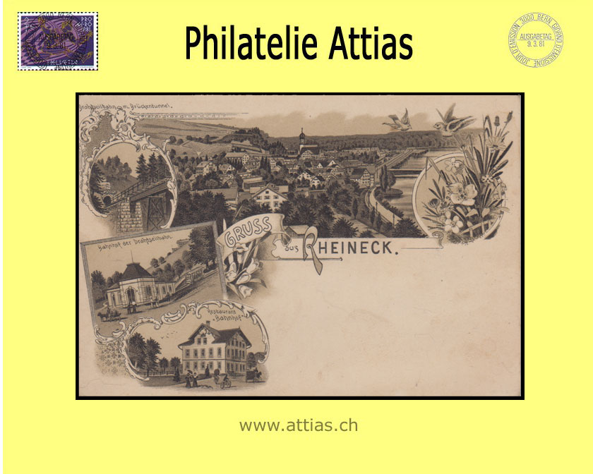 AK Rheineck SG Litho Gruss aus mit 4 Bildern (1900) (*)