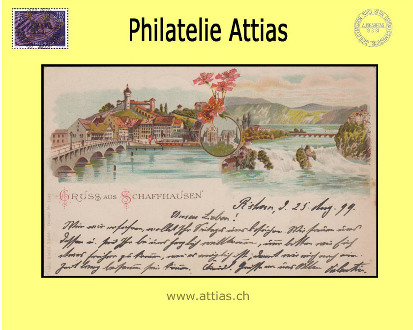 AK Schaffhausen SH Farb-Litho Gruss aus mit 3 Bildern (1899)B