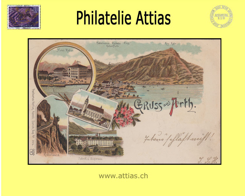 PC Arth-Goldau SZ color-litho Gruss aus with 5 pictures (1901)