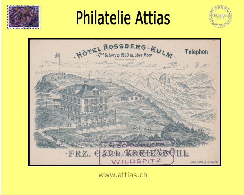 AK Steinerberg SZ Strich-Litho Hotel Rossberg-Kulm (1890 ca)