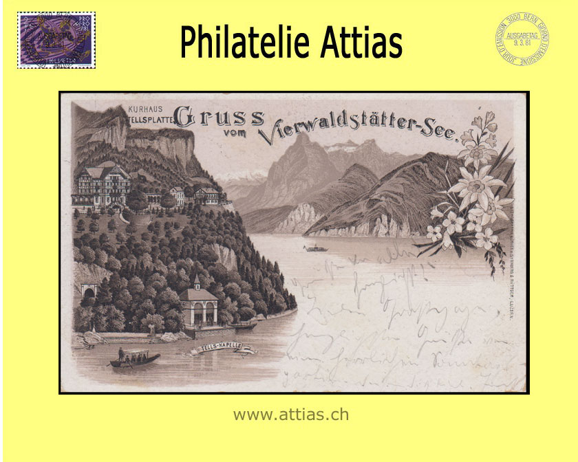 PC Tellskapelle UR litho Gruss vom Vierwaldstätter-See (1896)