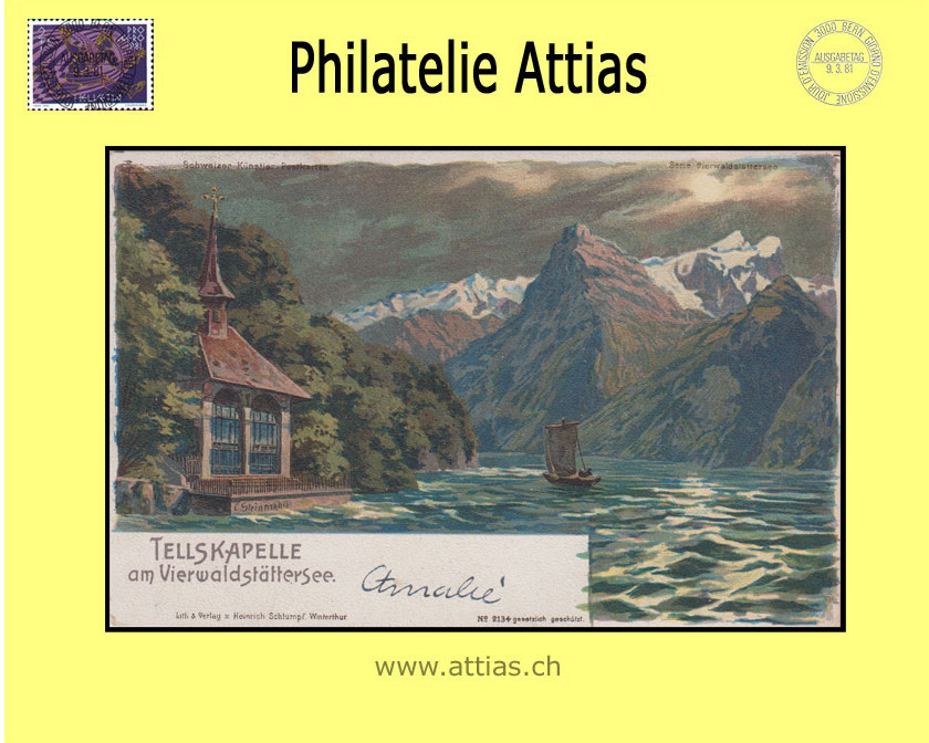 AK Tellskapelle UR Farb-Litho am Vierwaldstättersee (dunkel)