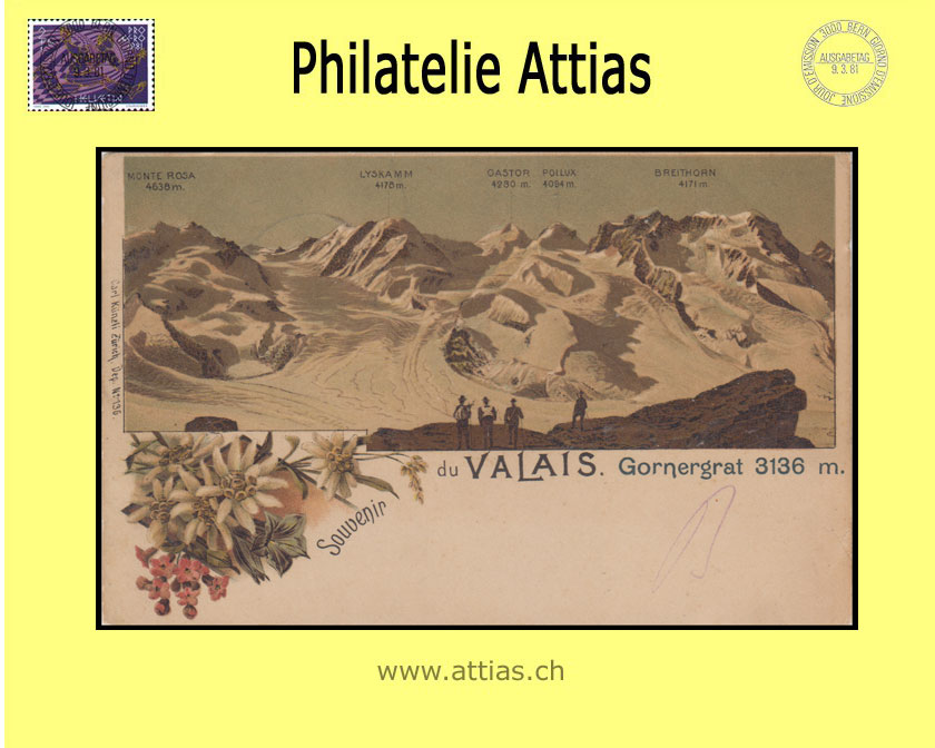 AK Zermatt VS Farb-Litho Souvenir du Gornergrat (1906)