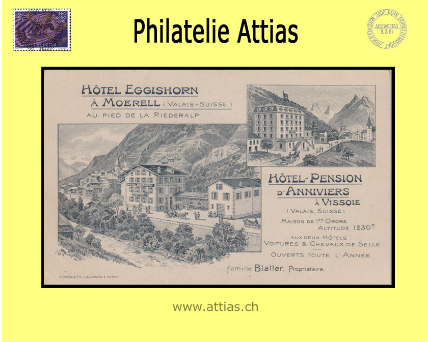 AK Fiesch VS Strich-Litho Hotel Eggishorn/d'Annviers (1903)