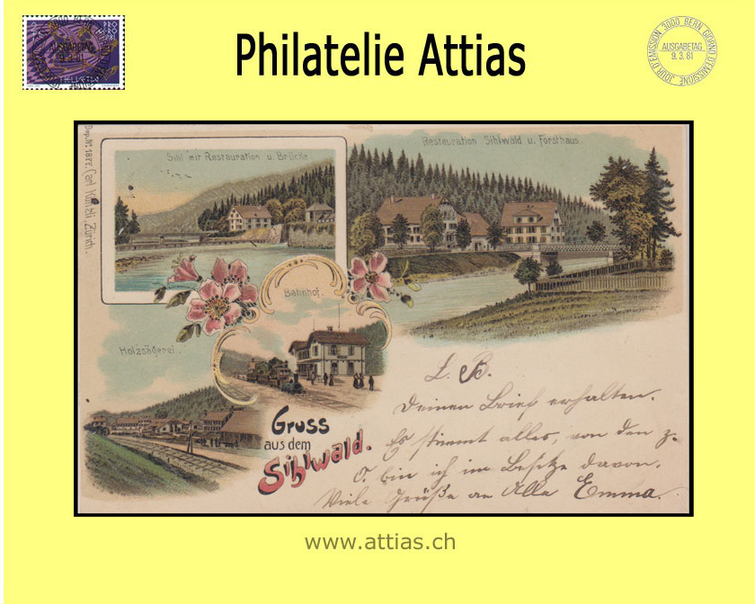 PC Sihlwald ZH color-litho Gruss aus with 4 pictures (1899)