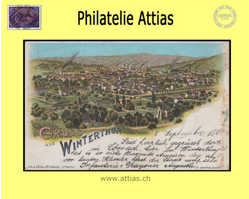 AK Winterthur ZH Gruss aus Totalansicht (1898)